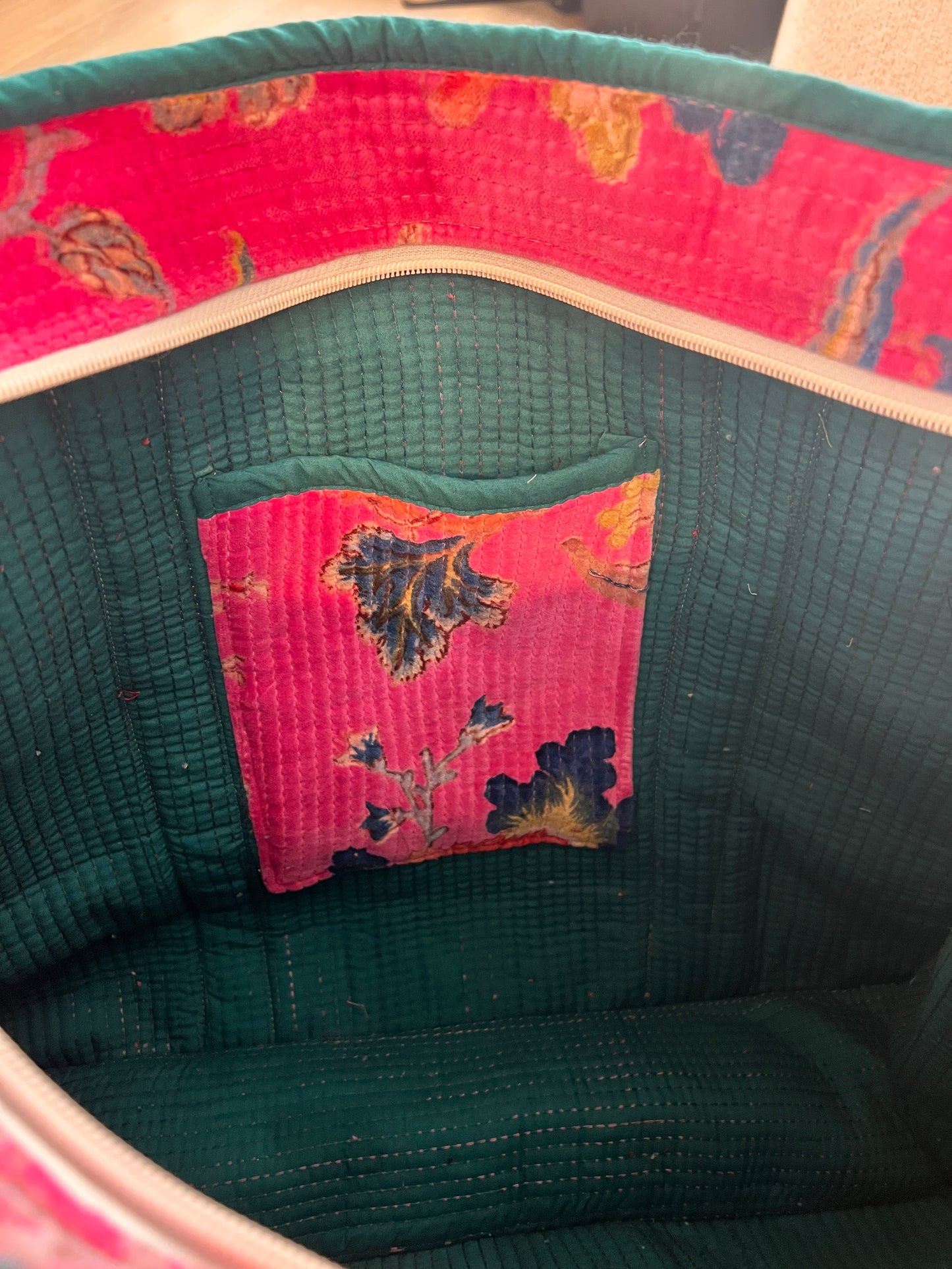 Velvet Quilted Tote Bag - Pink