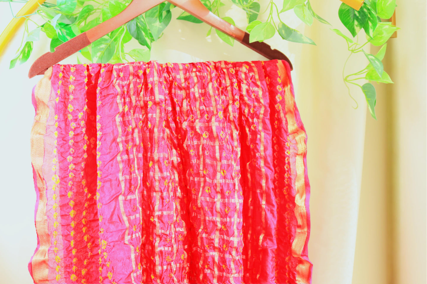 Red Hand printed Tie and Dye Silk Scarf