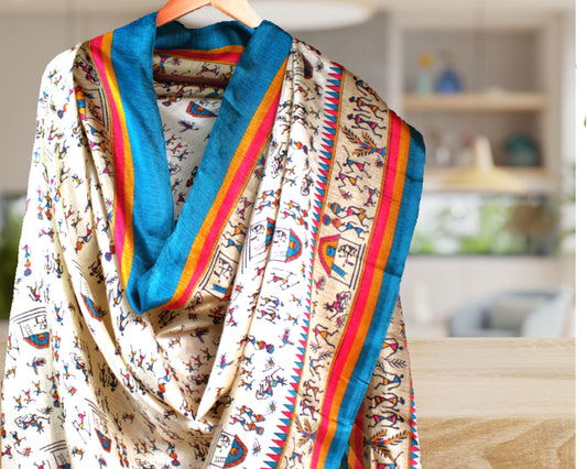 Warli World Scarf Blue