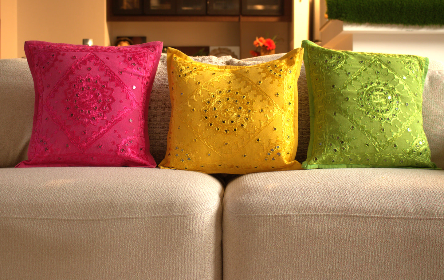 Mirror Work Cushion Cover