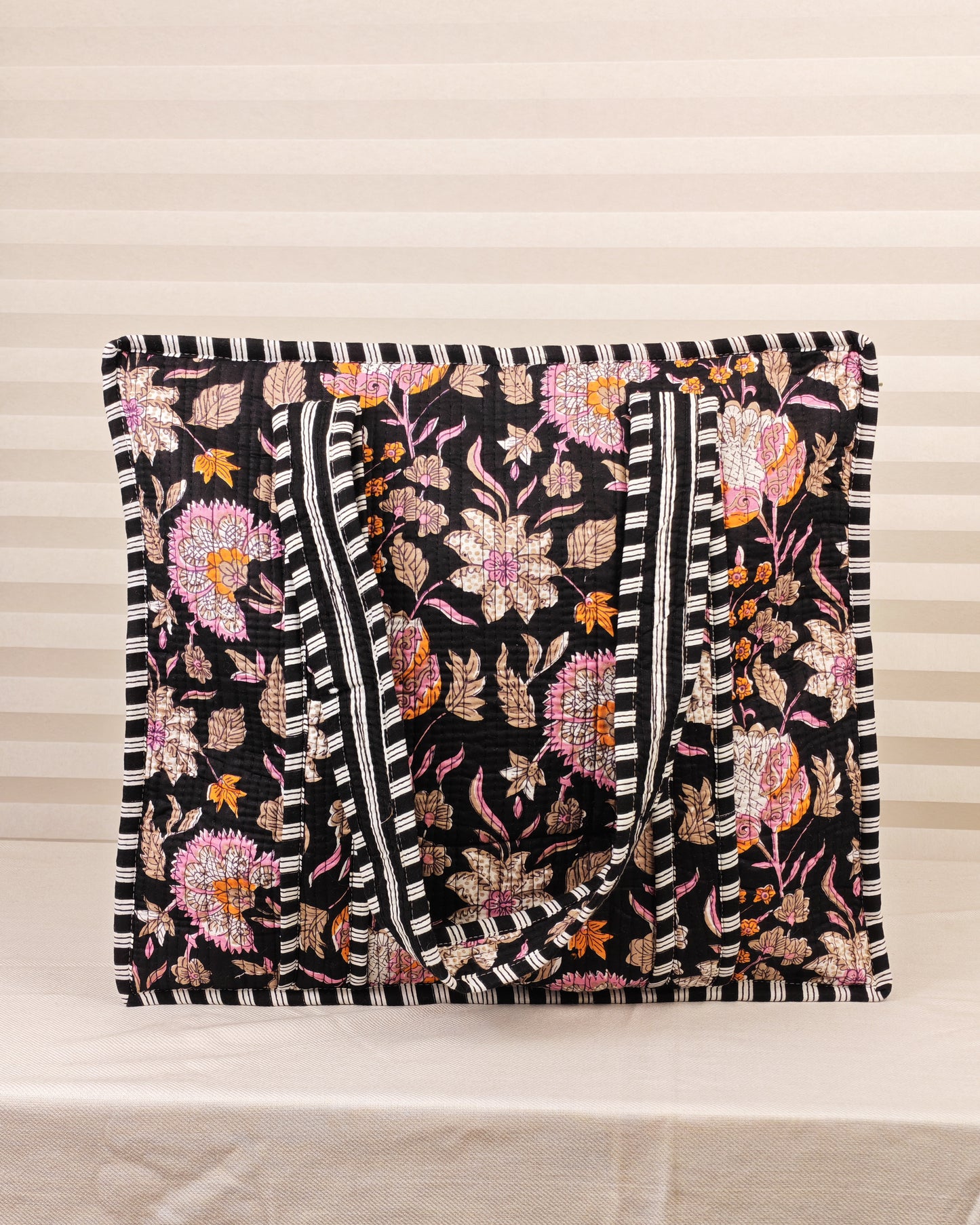 Black Blossom Tote & Toiletry Pouch Bundle — Handcrafted Elegance for Everyday Use