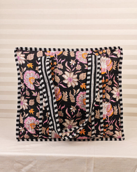 Black Blossom Quilted Tote Bag