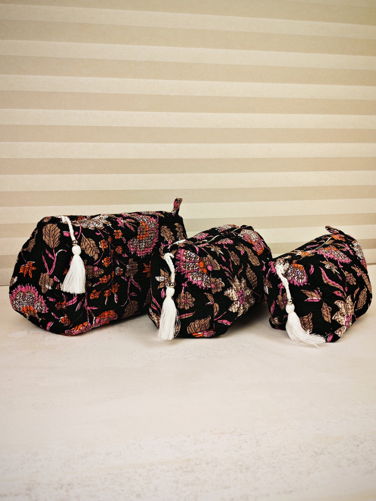 Black Blossom Tote & Toiletry Pouch Bundle — Handcrafted Elegance for Everyday Use
