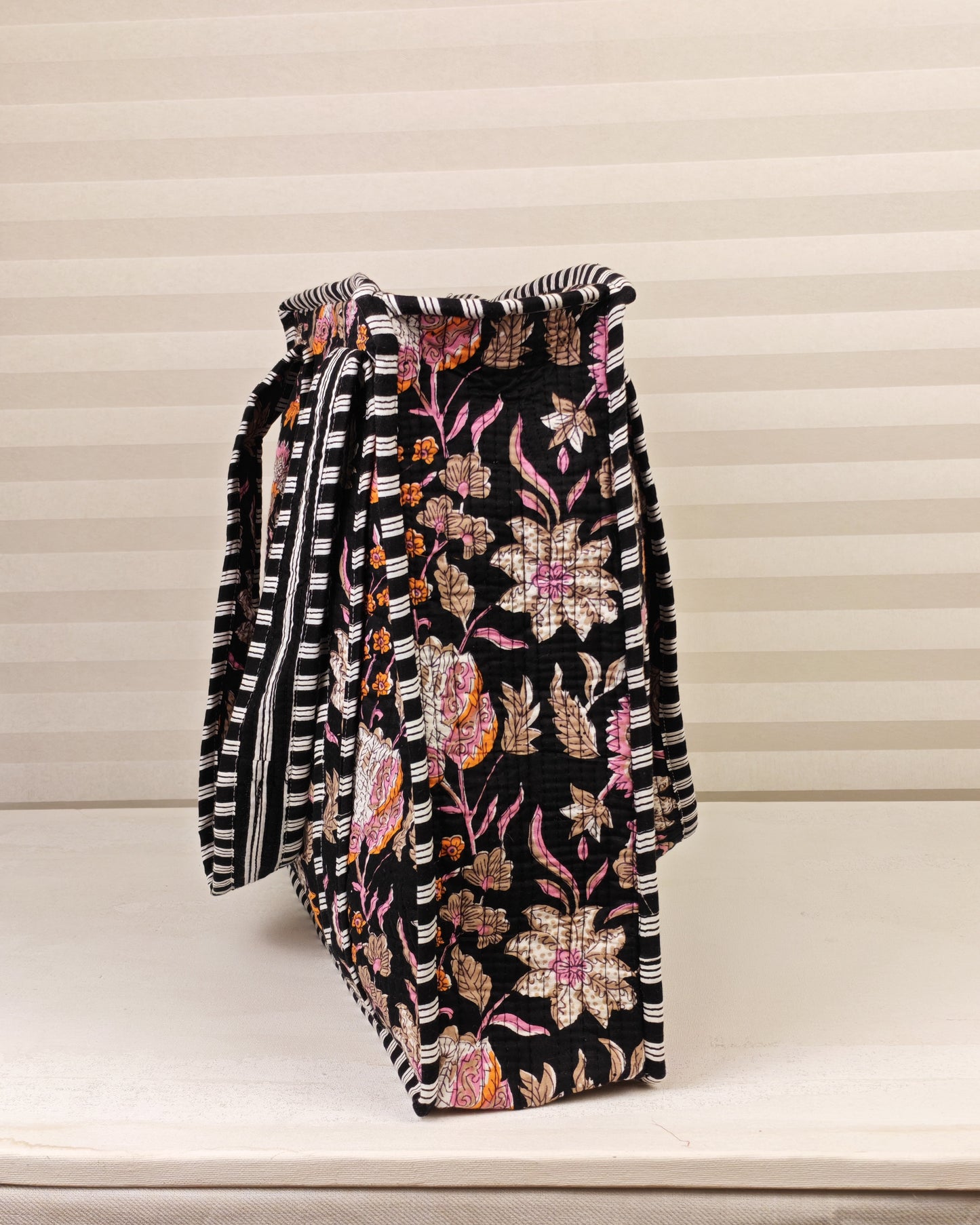 Black Blossom Quilted Tote Bag