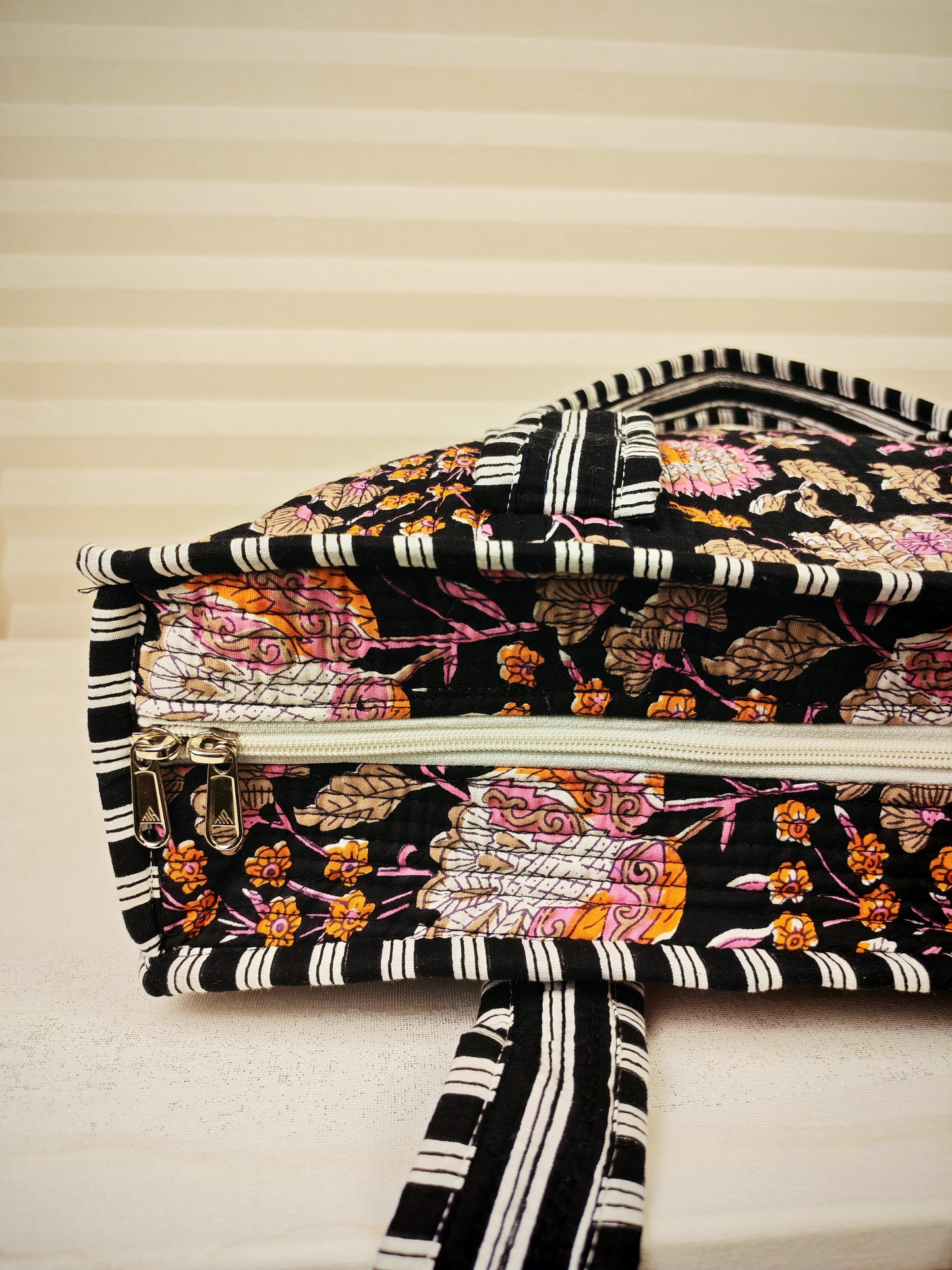 Black Blossom Quilted Tote Bag