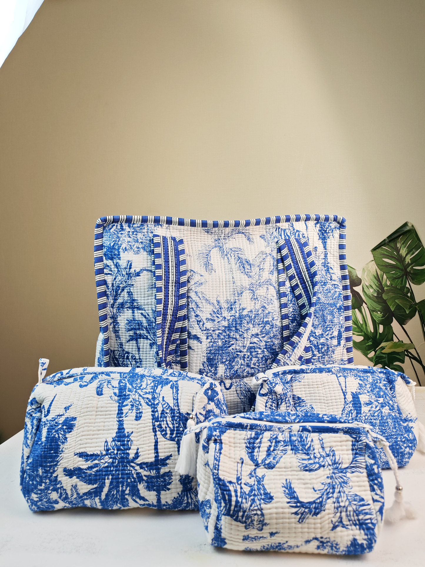 Blue Tropical Vibes Tote & Toiletry Pouch Bundle — Fresh, Fun & Perfect for Everyday Adventures