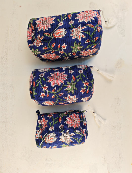 Blue Blossom Toiletry bags set of 3
