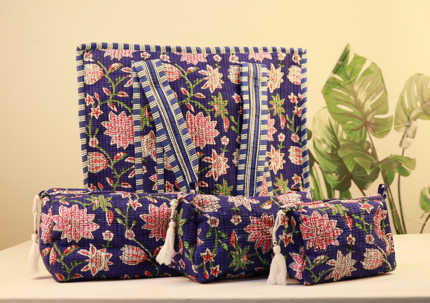 Blue Blossom Tote & Toiletry Pouch Bundle — Handcrafted, Stylish & Travel-Ready