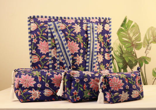 Blue Blossom Tote & Toiletry Pouch Bundle — Handcrafted, Stylish & Travel-Ready