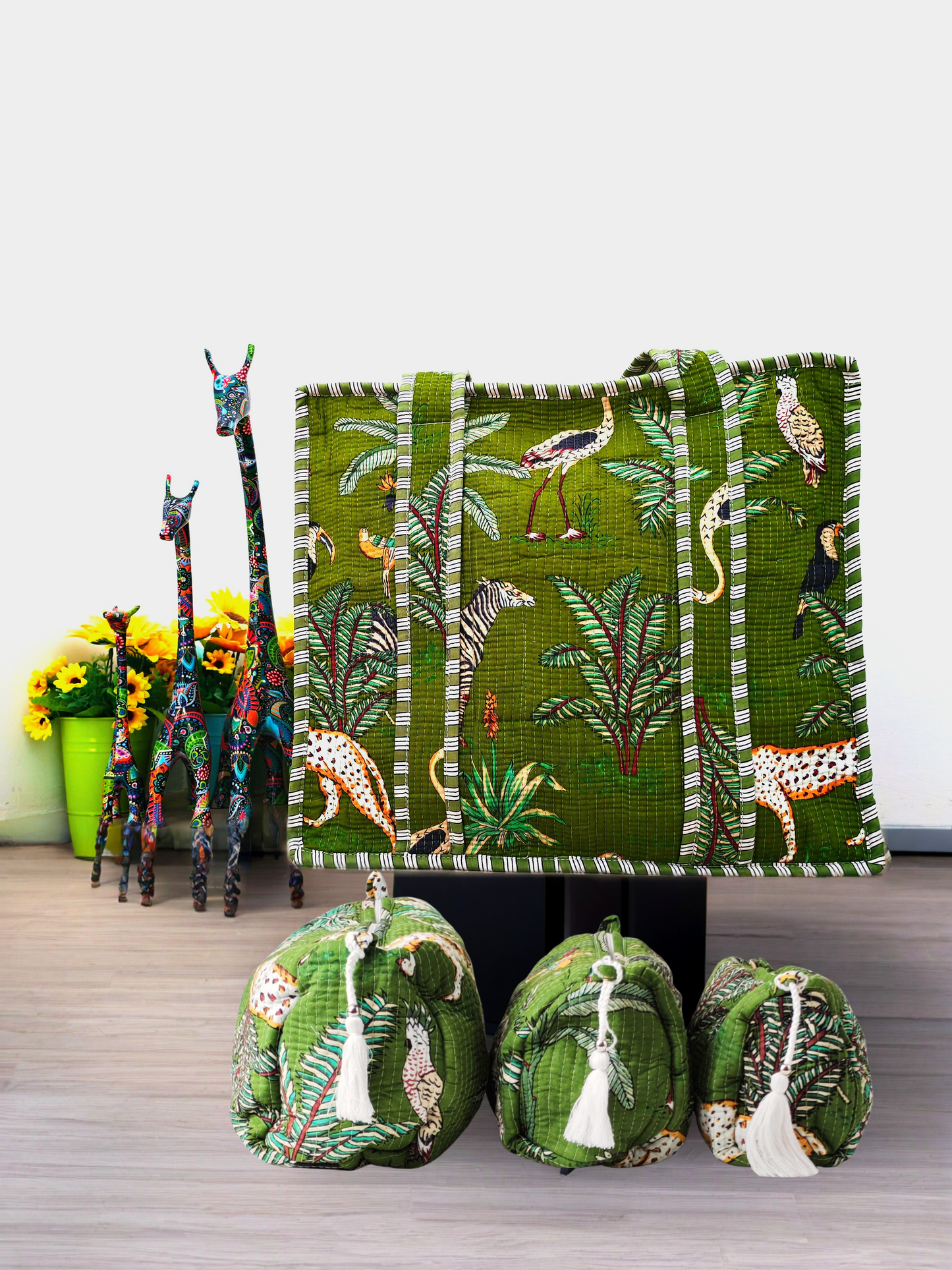 Green Tropical Vibes Tote & Toiletry Pouch Bundle — Fresh, Fun & Perfect for Everyday Adventures