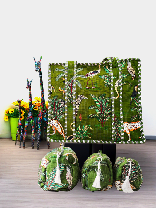 Green Tropical Vibes Tote & Toiletry Pouch Bundle — Fresh, Fun & Perfect for Everyday Adventures