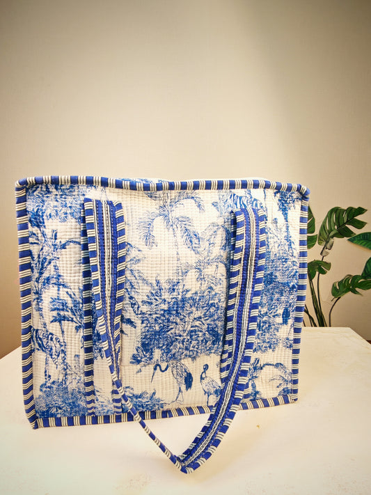 Tropical Vibes Quilted Tote Bag - Blue