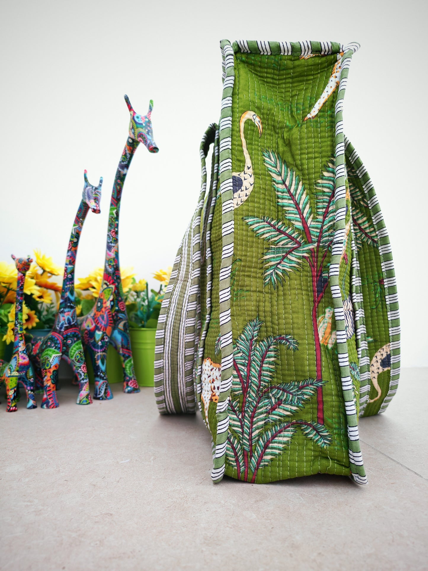 Tropical Vibes Quilted Tote Bag - Green