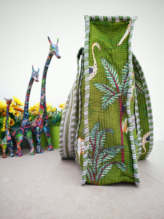 Tropical Vibes Quilted Tote Bag - Green