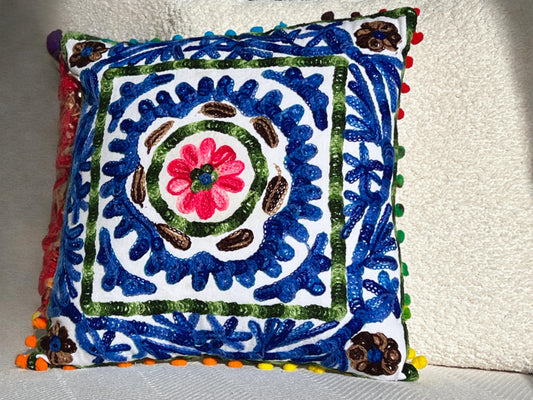 Vibgyor Accent- Blue Floral Cushion Cover