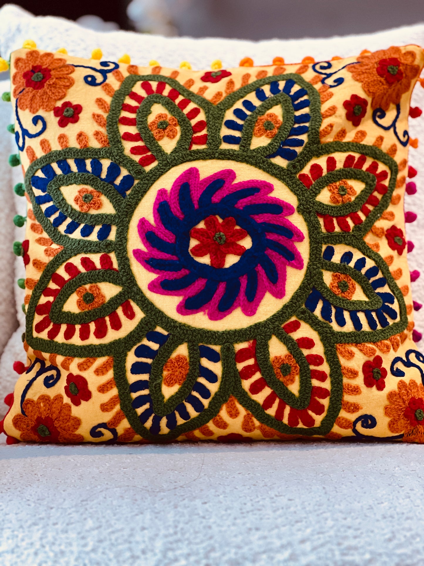 Vibgyor Accent- Yellow Floral Cushion Cover
