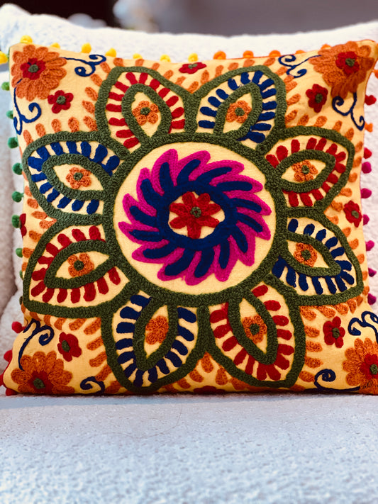Vibgyor Accent- Yellow Floral Cushion Cover