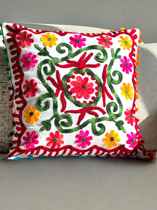 Vibgyor Accent- Pink Red Floral Cushion Cover