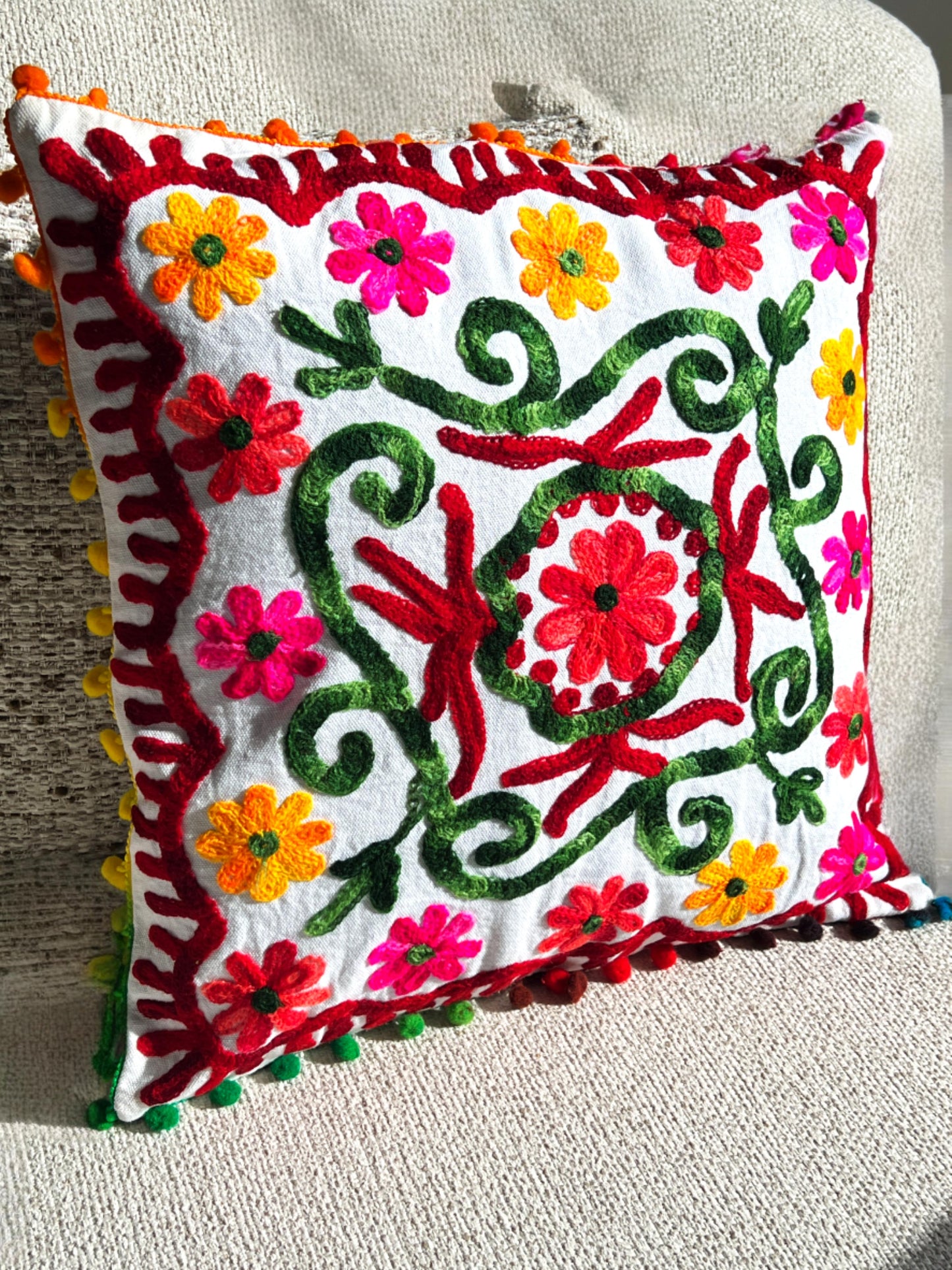 Vibgyor Accent - Pink Red Floral Cushion Cover