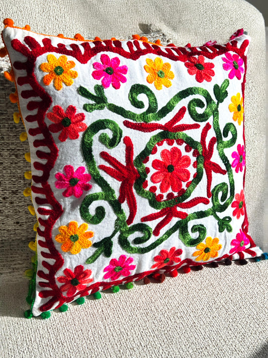 Vibgyor Accent- Pink Red Floral Cushion Cover