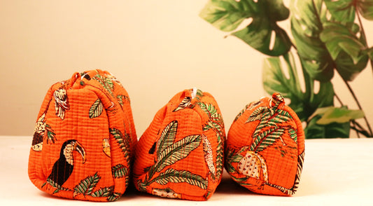 Tropical vibes Toiletry bags set of 3 - Orange