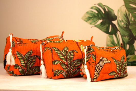 Tropical vibes Toiletry bags set of 3 - Orange