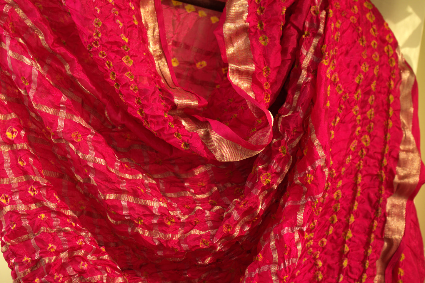 Red Hand printed Tie and Dye Silk Scarf