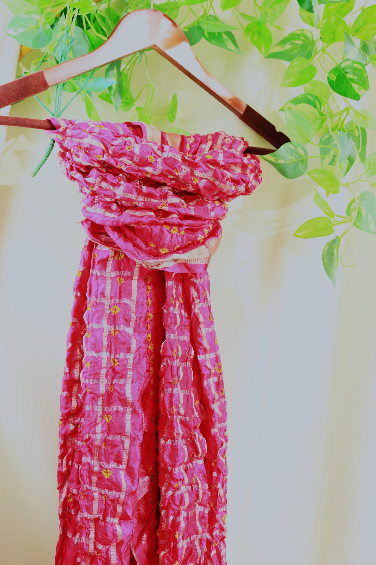 Red Hand printed Tie and Dye Silk Scarf