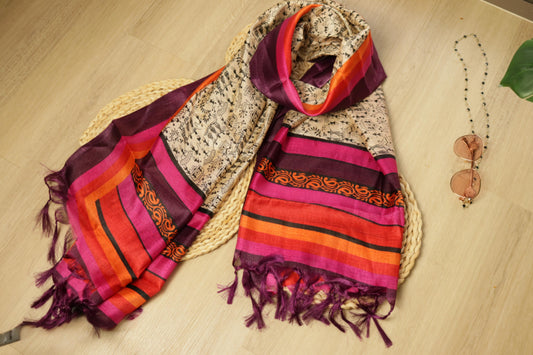Warli World Scarf Red