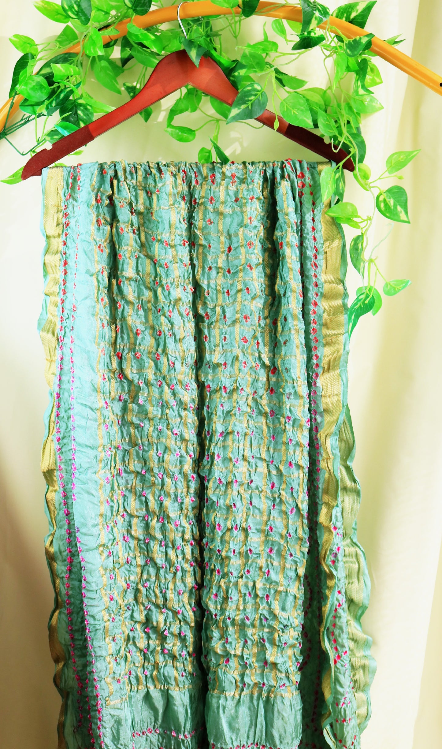 Teal Hand printed Tie and Dye Silk Scarf