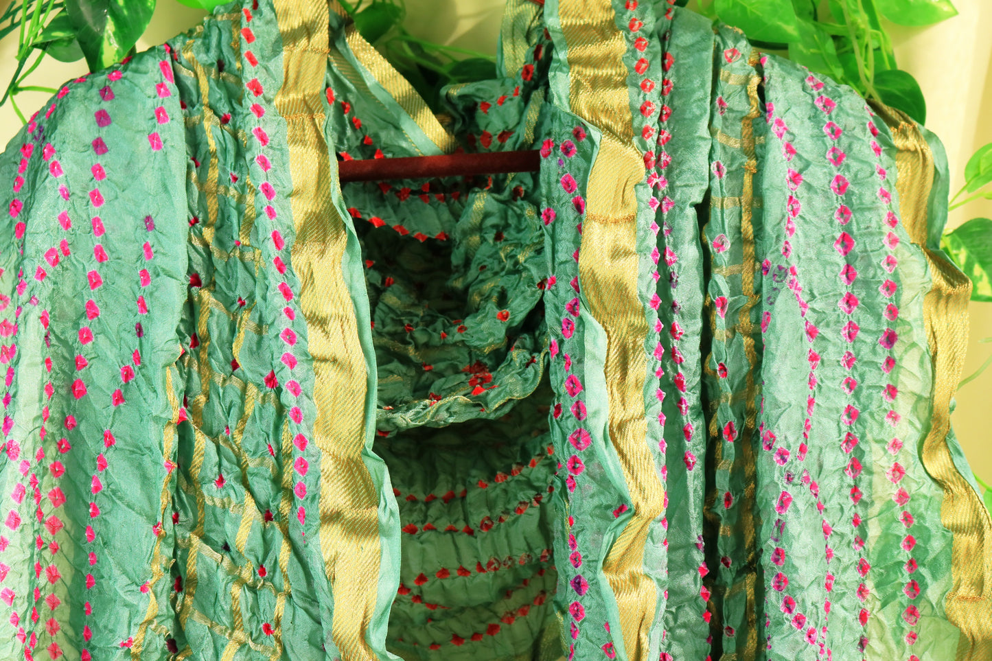 Teal Hand printed Tie and Dye Silk Scarf