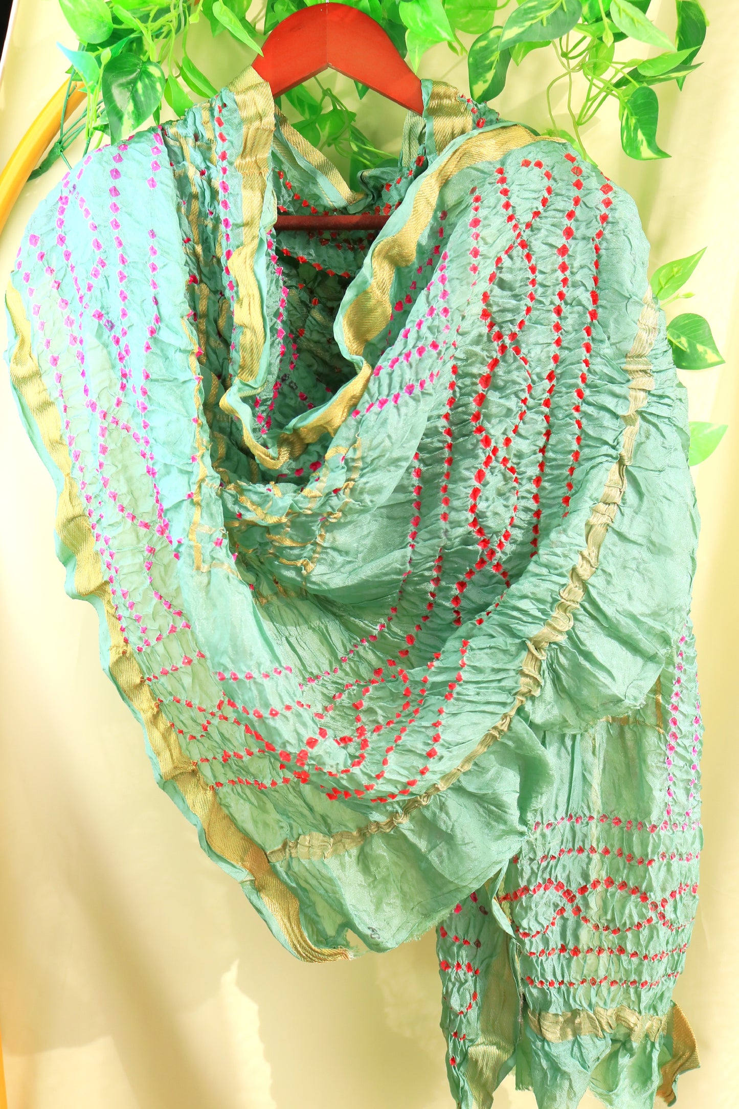 Teal Hand printed Tie and Dye Silk Scarf