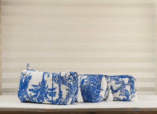 Tropical vibes Toiletry bags set of 3 - White & Blue