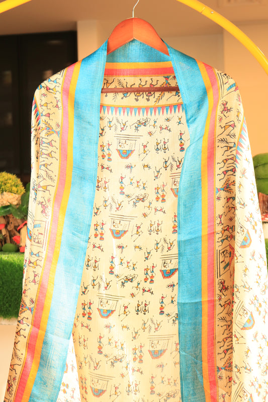 Warli World Scarf Blue