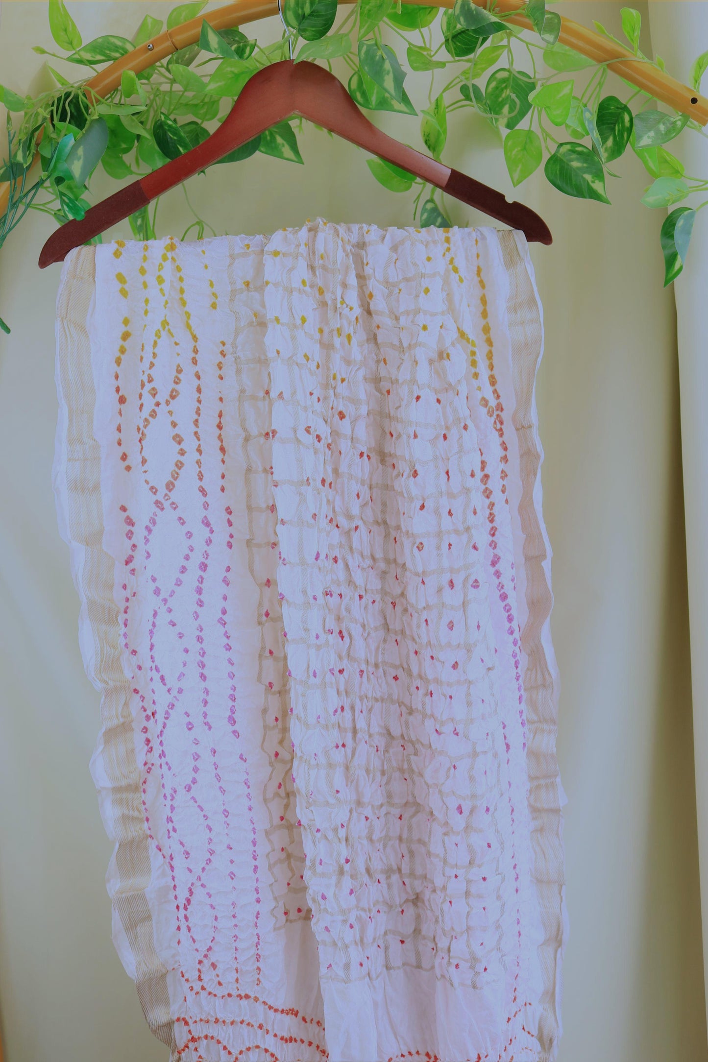 White Hand printed Tie and Dye Silk Scarf