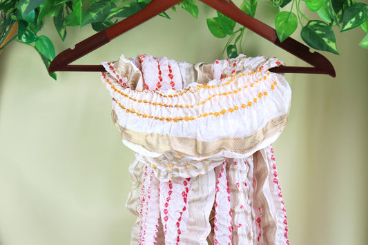 White Hand printed Tie and Dye Silk Scarf