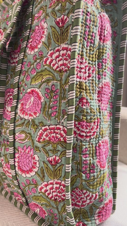 Quilted Tote Bag - Green